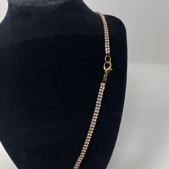 Crystal Trim Rhinestone Gold Tone Necklace - Picture 7 of 12